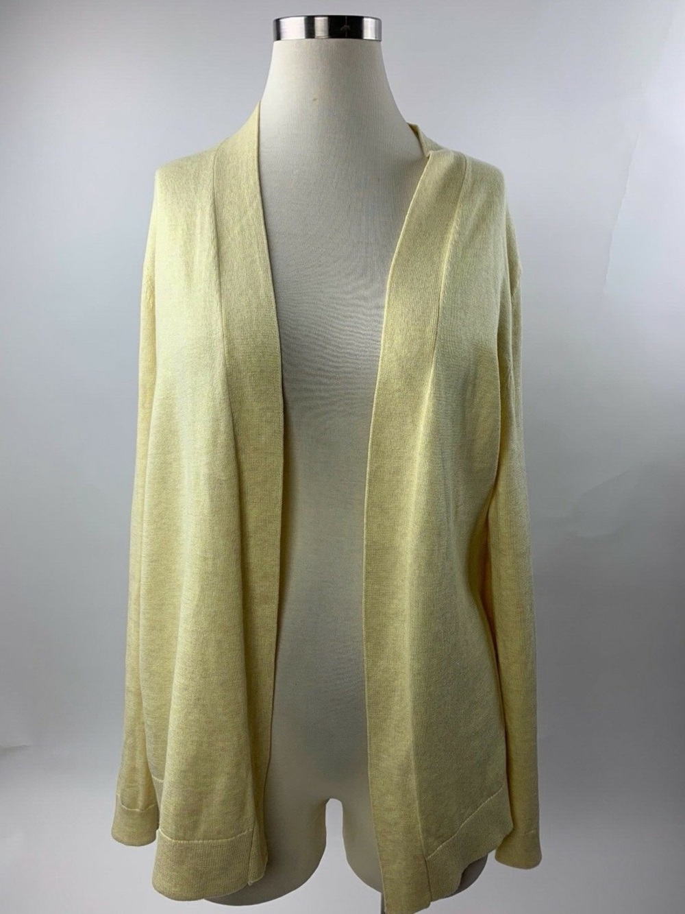 Lands' End Pale Yellow Open-Front Women's Cardigan 100% Supima Cotton